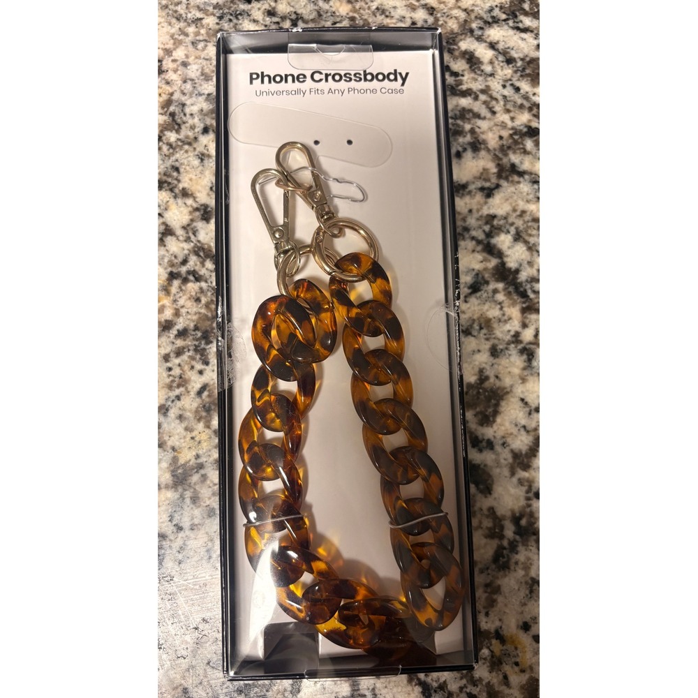 Tortoise Shell Phone Crossbody Strap Universal Acrylic Link Chain Gold Clasps